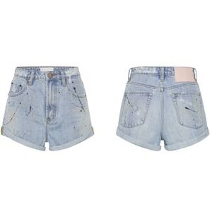 One Teaspoon NWT Bandits High W Denim Shorts Fleetwood Blue Painted Artiste Sz23